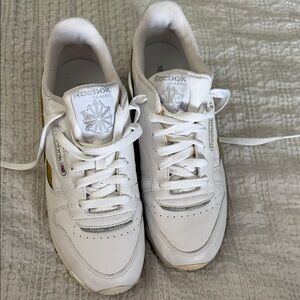 Reebok Classic White and Gold Sneakers